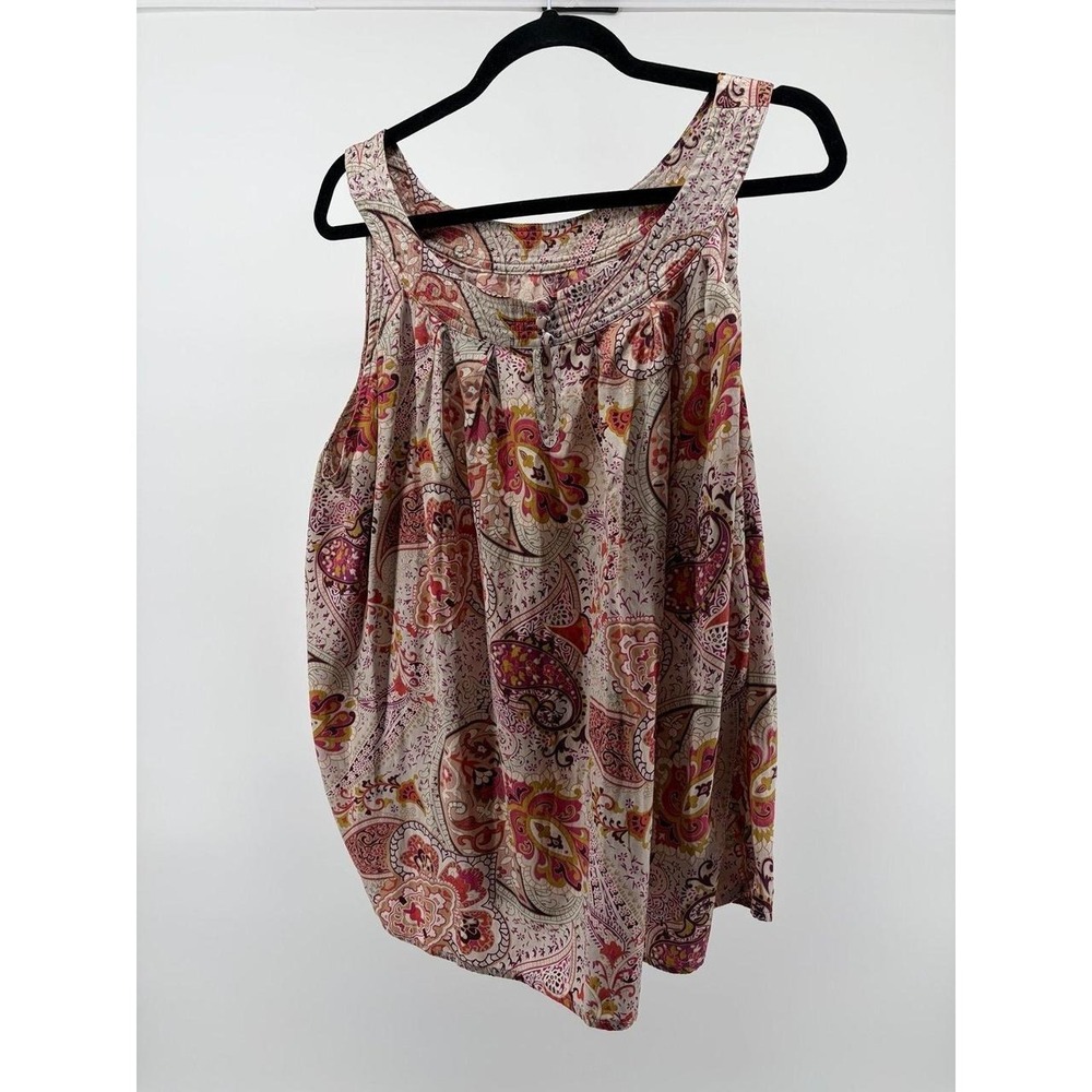 Dialogue Tank, Pleated Front, Paisley Pattern, Orange/Pink/Cream, Women's Size 2